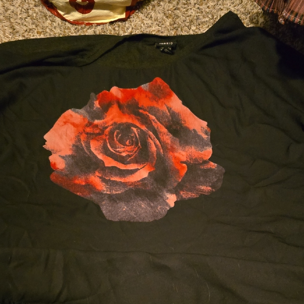 Torrid Black Top with Red Floral Design
